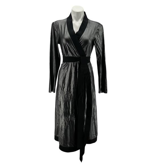 M2057 Maria Pinto Womens Wrap Dress SZ L Silver Black Event Party Holiday Fancy - Picture 1 of 16